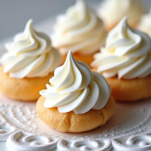 Bignè leggeri ripieni di crema chantilly, adagiati elegantemente su un vassoio.